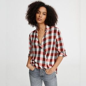 Rag & Bone Camille Plaid Rayon Shirt Long Tab Sleeve Draped Front